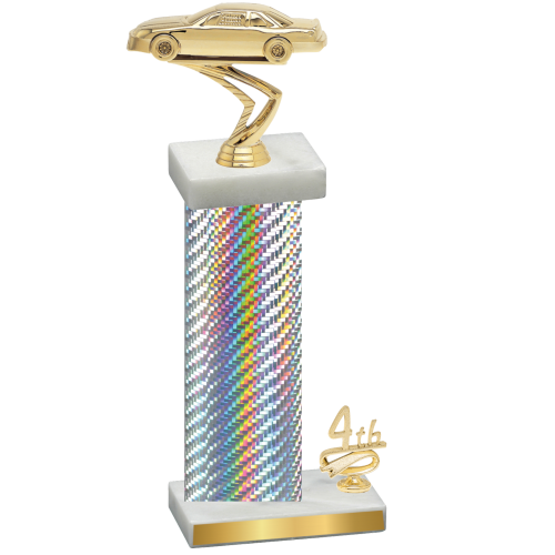 Accented Single Silver Carbon Fiber Fourth Place Cars Trophy