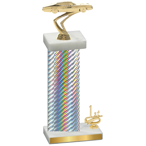 Accented Single Silver Carbon Fiber First Place Cars Trophy