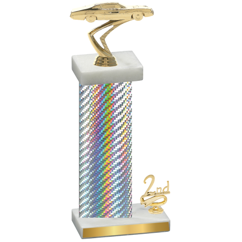 Accented Single Silver Carbon Fiber Second Place Cars Trophy