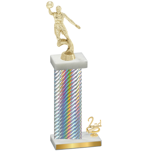 Accented Single Silver Carbon Fiber Second Place Basketball Trophy