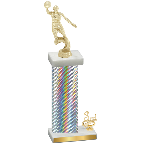 Accented Single Silver Carbon Fiber Third Place Basketball Trophy