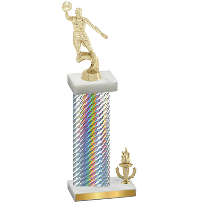 Accented Single Silver Carbon Fiber Victory Basketball Trophy