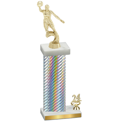 Accented Single Silver Carbon Fiber Year Basketball Trophy