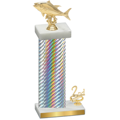 Accented Single Silver Carbon Fiber Second Place Fishing Trophy