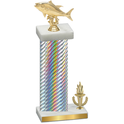 Accented Single Silver Carbon Fiber Victory Fishing Trophy