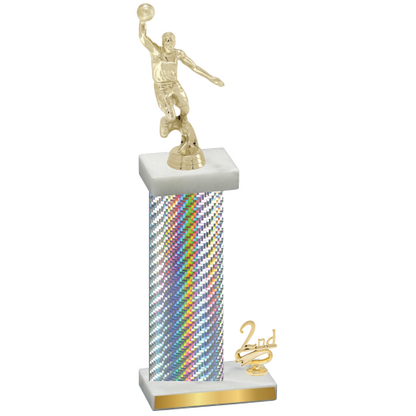 Accented Single Silver Carbon Fiber Second Place Basketball Trophy