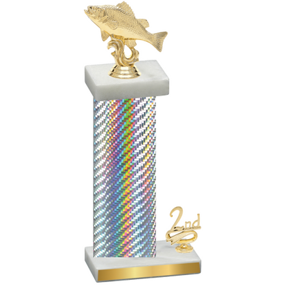 Accented Single Silver Carbon Fiber Second Place Fishing Trophy