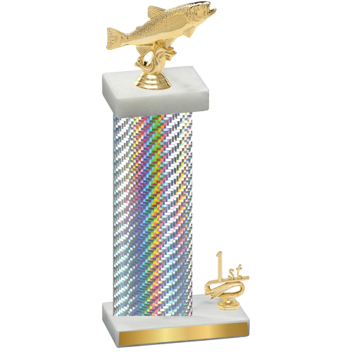 Accented Single Silver Carbon Fiber First Place Fishing Trophy