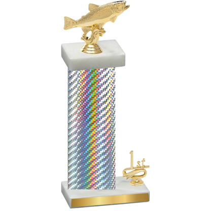 Accented Single Silver Carbon Fiber First Place Fishing Trophy