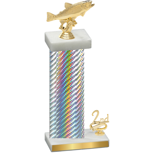 Accented Single Silver Carbon Fiber Second Place Fishing Trophy