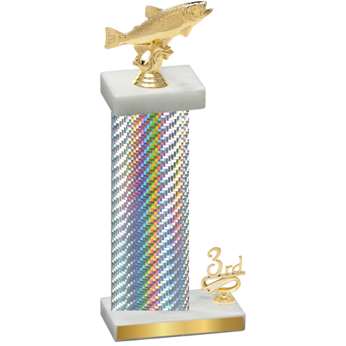 Accented Single Silver Carbon Fiber Third Place Fishing Trophy