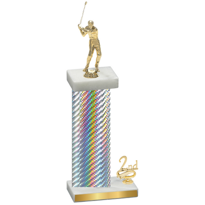 Accented Single Silver Carbon Fiber Second Place Golf Trophy