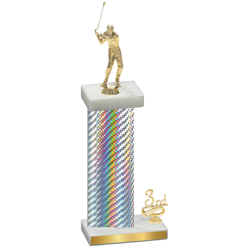 Accented Single Silver Carbon Fiber Third Place Golf Trophy