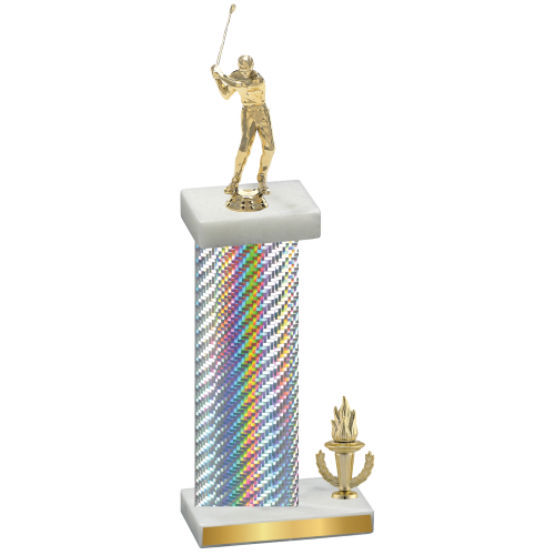 Accented Single Silver Carbon Fiber Victory Golf Trophy