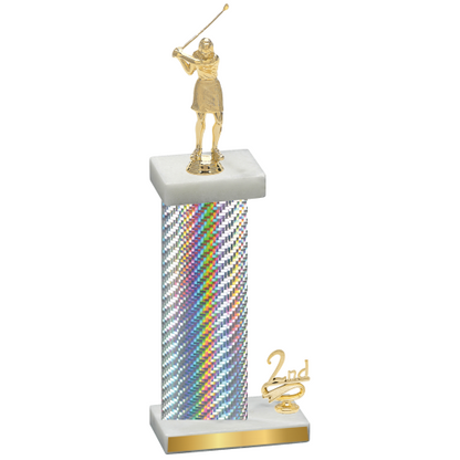 Accented Single Silver Carbon Fiber Second Place Golf Trophy