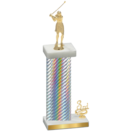 Accented Single Silver Carbon Fiber Third Place Golf Trophy