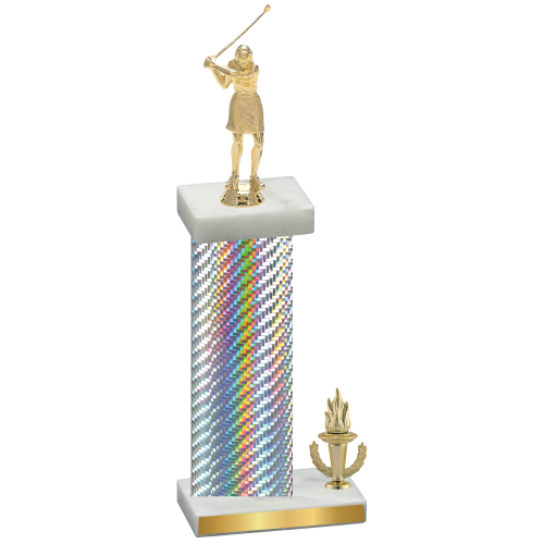 Accented Single Silver Carbon Fiber Victory Golf Trophy