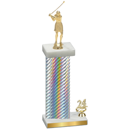 Accented Single Silver Carbon Fiber Year Golf Trophy