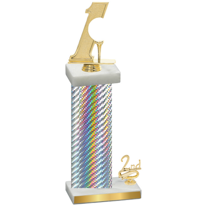Accented Single Silver Carbon Fiber Second Place Golf Trophy