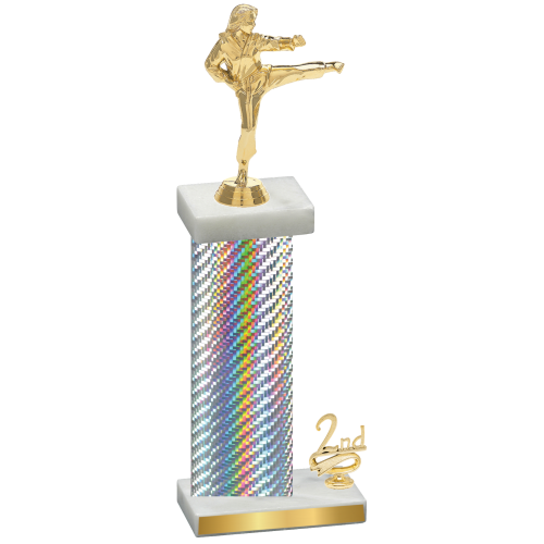 Accented Single Silver Carbon Fiber Second Place Karate Trophy