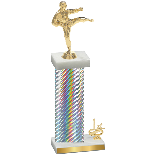 Accented Single Silver Carbon Fiber First Place Karate Trophy