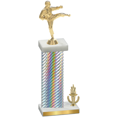 Accented Single Silver Carbon Fiber Victory Karate Trophy