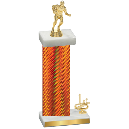 Accented Single Orange Carbon Fiber First Place Rugby Trophy