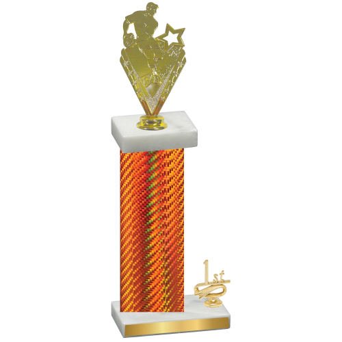 Accented Single Orange Carbon Fiber First Place Rugby Trophy