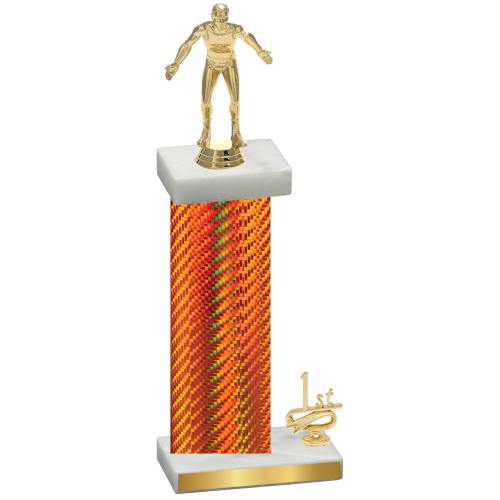 Accented Single Orange Carbon Fiber First Place Wrestling Trophy