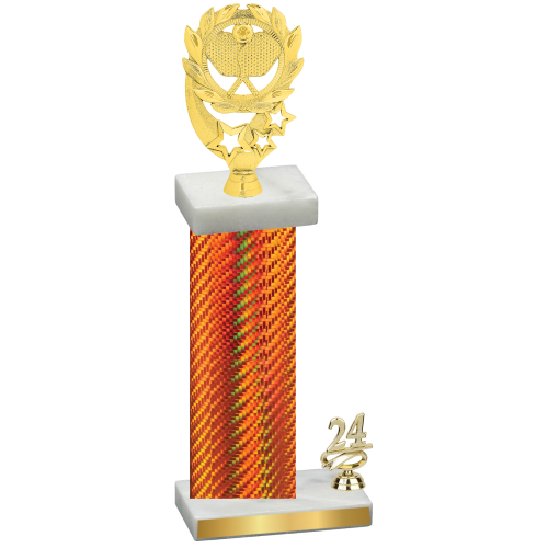 Accented Single Orange Carbon Fiber Year Pickleball Trophy