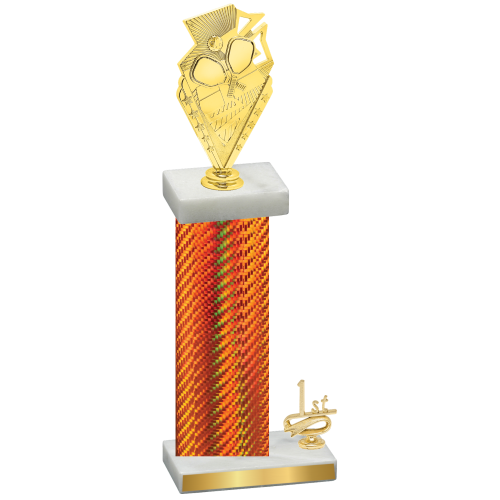 Accented Single Orange Carbon Fiber First Place Pickleball Trophy