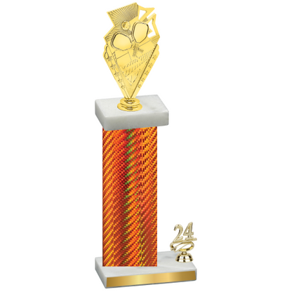 Accented Single Orange Carbon Fiber Year Pickleball Trophy