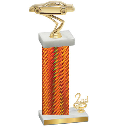 Accented Single Orange Carbon Fiber Second Place Cars Trophy