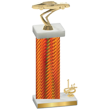 Accented Single Orange Carbon Fiber First Place Cars Trophy