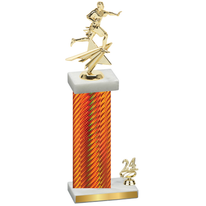 Accented Single Orange Carbon Fiber Year Flag Football Trophy