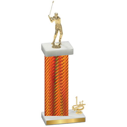 Accented Single Orange Carbon Fiber First Place Golf Trophy