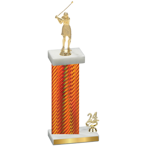 Accented Single Orange Carbon Fiber Year Golf Trophy