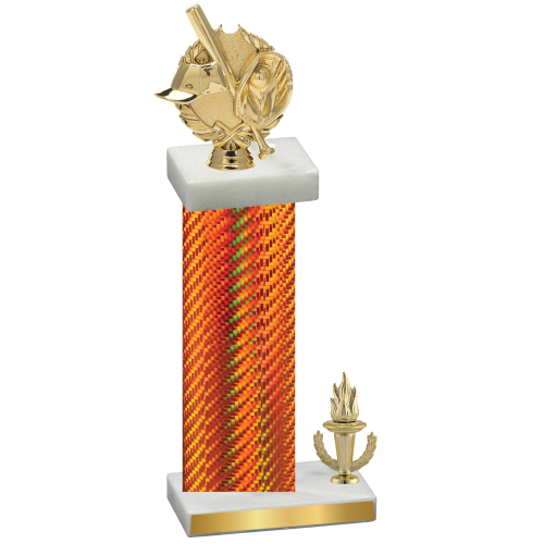 Accented Single Orange Carbon Fiber Victory Baseball Trophy