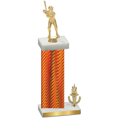 Accented Single Orange Carbon Fiber Victory Baseball Trophy