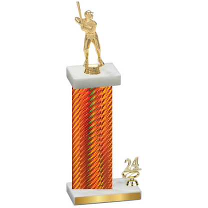 Accented Single Orange Carbon Fiber Year Baseball Trophy