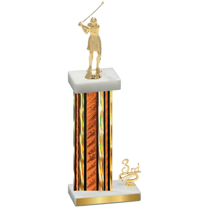 Accented Single Orange Glacier Third Place Golf Trophy