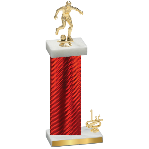 Accented Single Red Carbon Fiber First Place Soccer Trophy