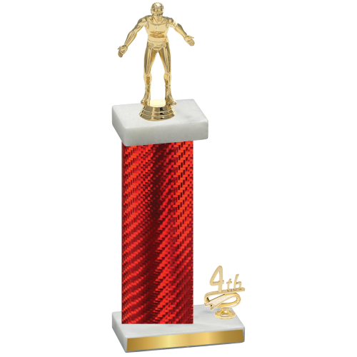 Accented Single Red Carbon Fiber Fourth Place Wrestling Trophy