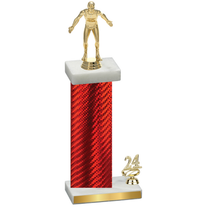 Accented Single Red Carbon Fiber Year Wrestling Trophy