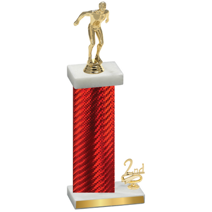 Accented Single Red Carbon Fiber Second Place Swimming Trophy