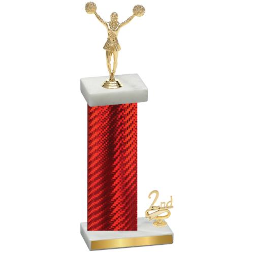 Accented Single Red Carbon Fiber Second Place Cheerleading Trophy