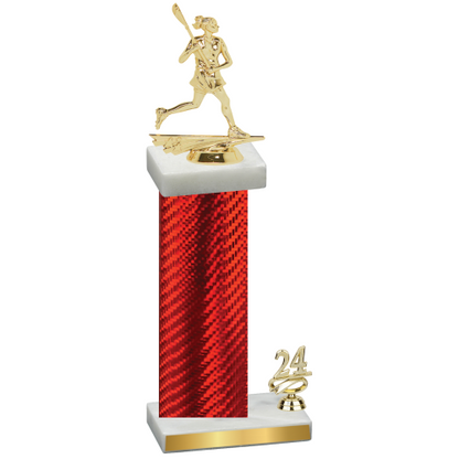 Accented Single Red Carbon Fiber Year Lacrosse Trophy