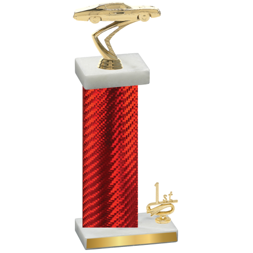 Accented Single Red Carbon Fiber First Place Cars Trophy