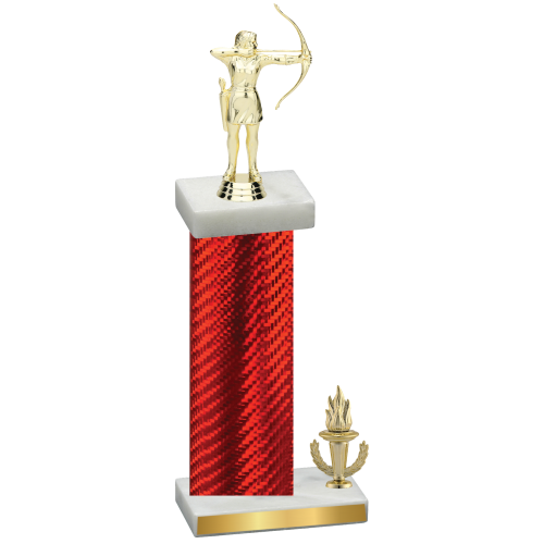 Accented Single Red Carbon Fiber Victory Archery Trophy