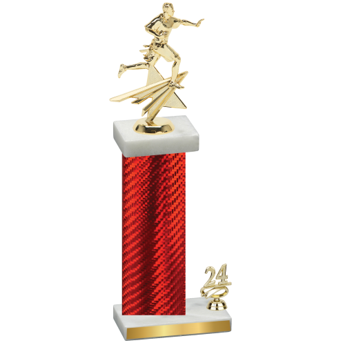 Accented Single Red Carbon Fiber Year Flag Football Trophy